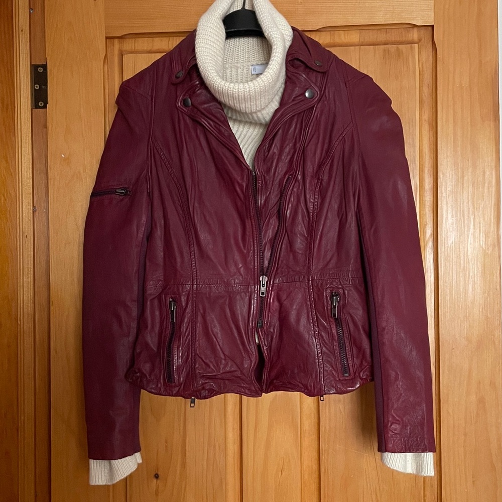 Muubaa Stunning Burgundy Leather Jacket 6 US